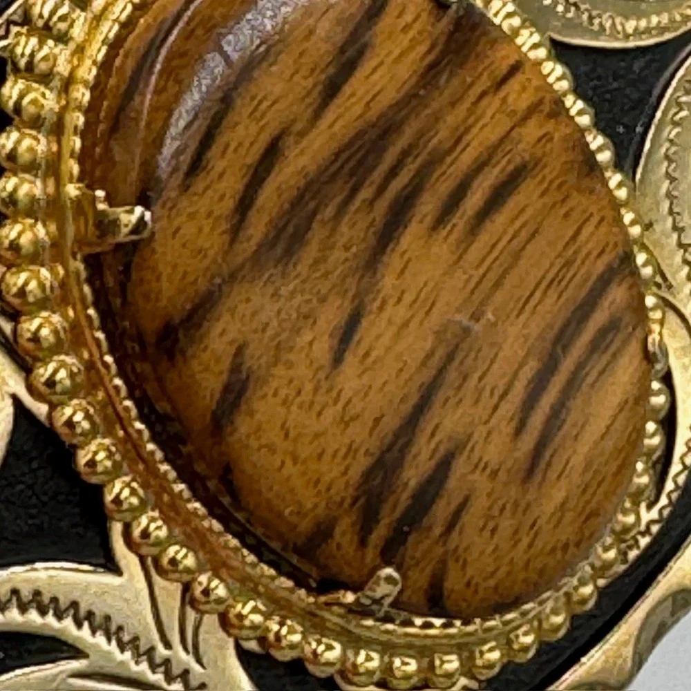 Myrtlewood Tiger Wood Style Gold Tone Western Scroll Belt Buckle‎ Oval